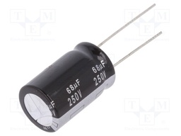 Capacitor: electrolytic; THT; 68uF; 250VDC; Ø16x25mm; Pitch: 7.5mm