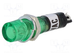 Indicator: with neon lamp; recessed; green; 230VAC; Cutout: Ø7.5mm