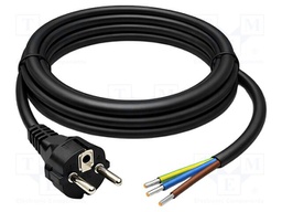 Cable; 3G1.5mm2; CEE 7/7 (E/F) plug,wires; PVC; 1.8m; black; 230V
