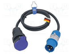 Extension lead; 3G2.5mm2; Sockets: 1; rubber; black; 1.5m; 16A