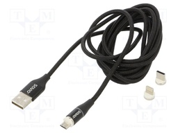 Cable; magnetic,USB 2.0; 2m; black; 480Mbps; textile; 3A