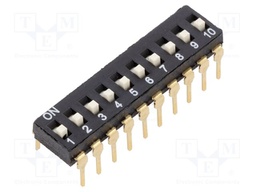 Switch: DIP-SWITCH; Poles number: 10; OFF-ON; 0.025A/24VDC; THT