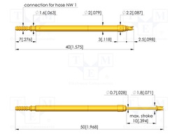 Test needle; Spring compression: 6mm; 10mm; 1A; steel; gold-plated