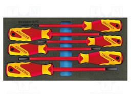 Kit: screwdrivers; in a foam tray; Pozidriv®,slot; tool trolley