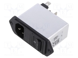 Filtered IEC Power Entry Module, IEC C14, Medical, 6 A, 250 VAC, 2-Pole Switch, 2-Pole Fuse Holder