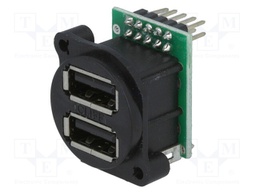 Socket; USB A; for panel mounting,screw; pin header; double