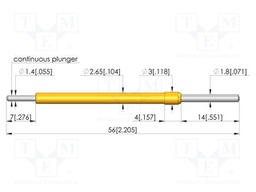 Test needle; Spring compression: 11.2mm; 14mm; 5A; CuBe; Ø: 1.8mm