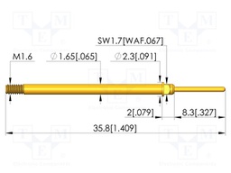 Test needle; Spring compression: 4mm; 8mm; 8A; CuBe; gold-plated