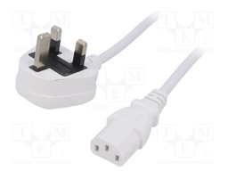 Cable; 3x0.75mm2; BS 1363 (G) plug,IEC C13 female; PVC; 1.5m