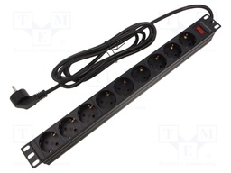 Plug socket strip: protective; Sockets: 9; 230VAC; 16A; black; 2m