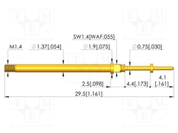 Test needle; Spring compression: 3.5mm; 4.4mm; 5A; CuBe; Ø: 0.6mm