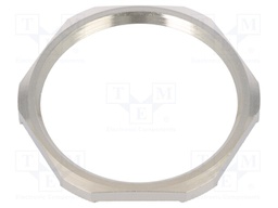 Nut; with earthing; PG42; brass; nickel; D: 5mm; Spanner: 6mm