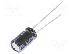 Capacitor: electrolytic; THT; 4.7uF; 250VDC; Ø6.3x11mm; ±20%; 1000h