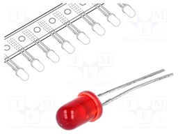 LED; 5mm; red; 0.7÷5mcd; 60°; Front: convex; Package: tape; 2000pcs.