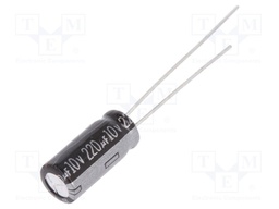 Capacitor: electrolytic; THT; 220uF; 10VDC; Ø6.3x15mm; Pitch: 2.5mm