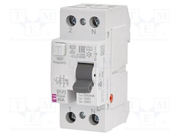 RCD breaker; Inom: 80A; Ires: 500mA; Poles: 2; 230V,240V; IP20; EFI