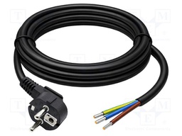 Cable; 3G1mm2; CEE 7/7 (E/F) plug angled,wires; PVC; 1.8m; black