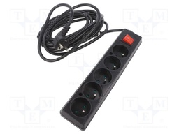 Extension lead; 3x1.5mm2; Sockets: 5; PVC; black; 5m; 16A