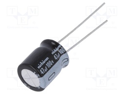 Capacitor: electrolytic; THT; 47uF; 100VDC; Ø10x12.5mm; Pitch: 5mm