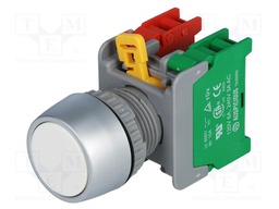 Switch: push-button; Stabl.pos: 1; NC + NO; 3A/230VAC; 22mm; white
