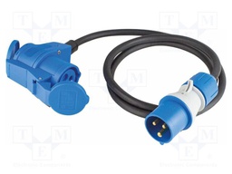 Extension lead; 3G2.5mm2; Sockets: 1; rubber; black; 1.5m; 16A