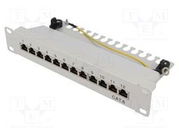 Patch panel; RJ45; Cat: 6; RACK; Colour: grey; Number of ports: 12