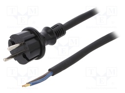 Cable; CEE 7/17 (C) plug,wires; 4m; black; rubber; 2x2,5mm2; 16A