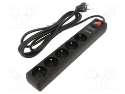 Plug socket strip: protective; Sockets: 5; 250VAC; 16A; black