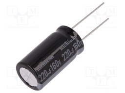 Capacitor: electrolytic; THT; 220uF; 160VDC; Ø16x31.5mm; ±20%