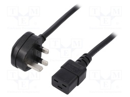 Cable; BS 1363 (G) plug,IEC C19 female; 5m; black; PVC; 3x1,5mm2