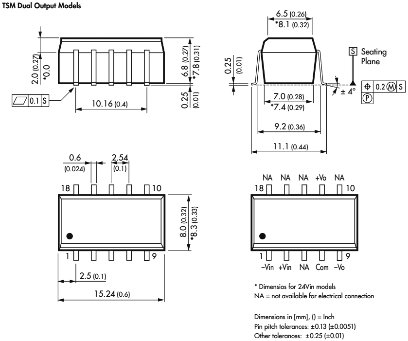 Converter: DC/DC; 1W; Uin: 21.6÷26.4V; Uout: 5VDC; Uout2: -5VDC; SMD