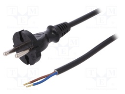 Cable; CEE 7/17 (C) plug,wires; 3m; black; PVC; 2x1mm2; 16A; 250V