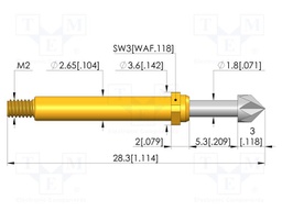 Test needle; Spring compression: 4mm; 5.3mm; 5A; steel; Ø: 3mm; 5N