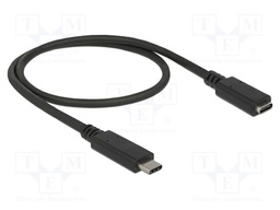 Cable; USB C socket,USB C plug; 0.5m; black; HDCP,HDR; 10Gbps; 60W