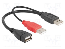 Cable; USB 2.0; USB A socket,USB A plug x2; 0.2m; black; 480Mbps