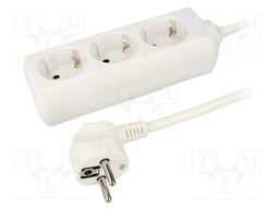Plug socket strip: protective; Sockets: 3; 230VAC; 16A; 1.4m; IP20