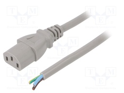 Cable; 3x1mm2; IEC C13 female,wires; PVC; 5m; grey; 10A; 250V