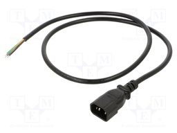 Cable; 3G0.75mm2; IEC C14 male,wires; PVC; 1m; black; 10A; 250V