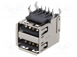 Socket; USB A; THT; angled 90°; double; USB 2.0; gold-plated