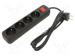 Extension lead; 3x1mm2; Sockets: 4; rubber; black; 1.5m; 10A