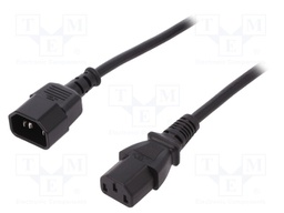 Cable; IEC C13 female,IEC C14 male; 1.2m; black; 10A; 250V
