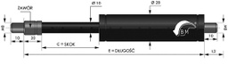Gas spring; Thread: M8; E: 900mm; Øout: 28mm; Piston diam: 10mm