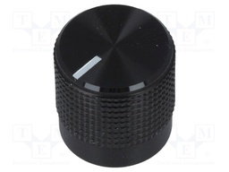 Knob; with pointer; Shaft d: 6mm; Ø15mm; black; Shaft: knurled