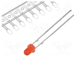 LED; 3mm; red; 30mcd; 30°; Front: convex; Pitch: 2.54mm; 3000pcs.
