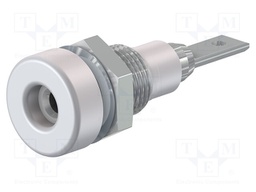 Socket; 2mm banana; 10A; 23mm; white; soldered,on panel; insulated