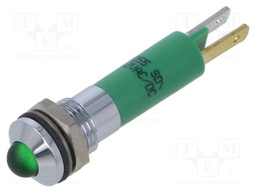 Indicator: LED; prominent; green; 12VDC; 12VAC; Ø8mm; plastic