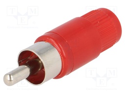 Plug; RCA; male; straight; soldering; red; nickel plated; for cable