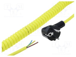 Cable; CEE 7/7 (E/F) plug angled,wires; coiled; yellow; PUR; 250V