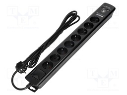 Plug socket strip: protective; Sockets: 8; 230VAC; 10A; black; 3m