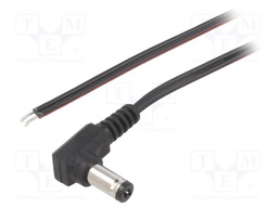 Cable; wires,DC 5,5/2,1 plug; angled; 0.35mm2; black; 2m; -25÷70°C